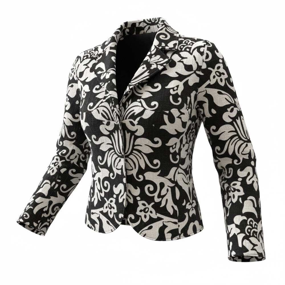 INC International Concepts B/W Cropped Jacket W/Floral Damask Pattern -Size 6